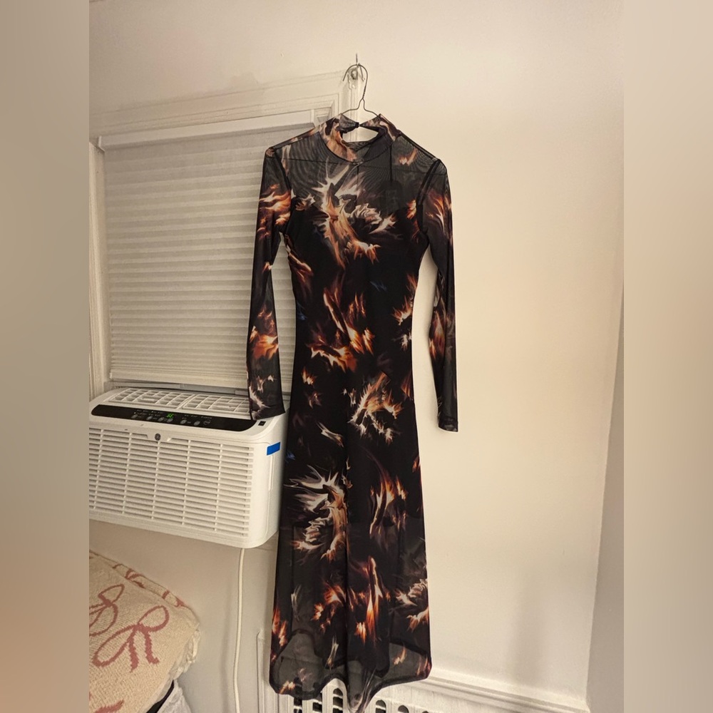 All Saints Black and Brown Patterned Long Sleeve Dress